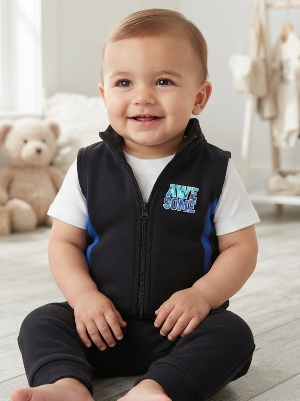 NEW Tuff Guys Awesome Boys Baby Zipper Jacket Black Sleeveless Vest Size 12M